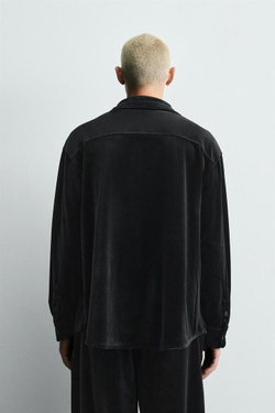 ZARА ВЕЛЬВЕТОВАЯ КУРТКА-РУБАШКА СВОБОДНОГО КРОЯ, ЧЕРНЫЙ