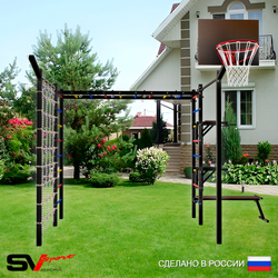 Уличная шведская стенка Sv Sport рукоход с комплектом турник прямой 2шт У5477К (Брусья/Стойка/Скамья/Щит баскет/Кронш бокс/Сетка)