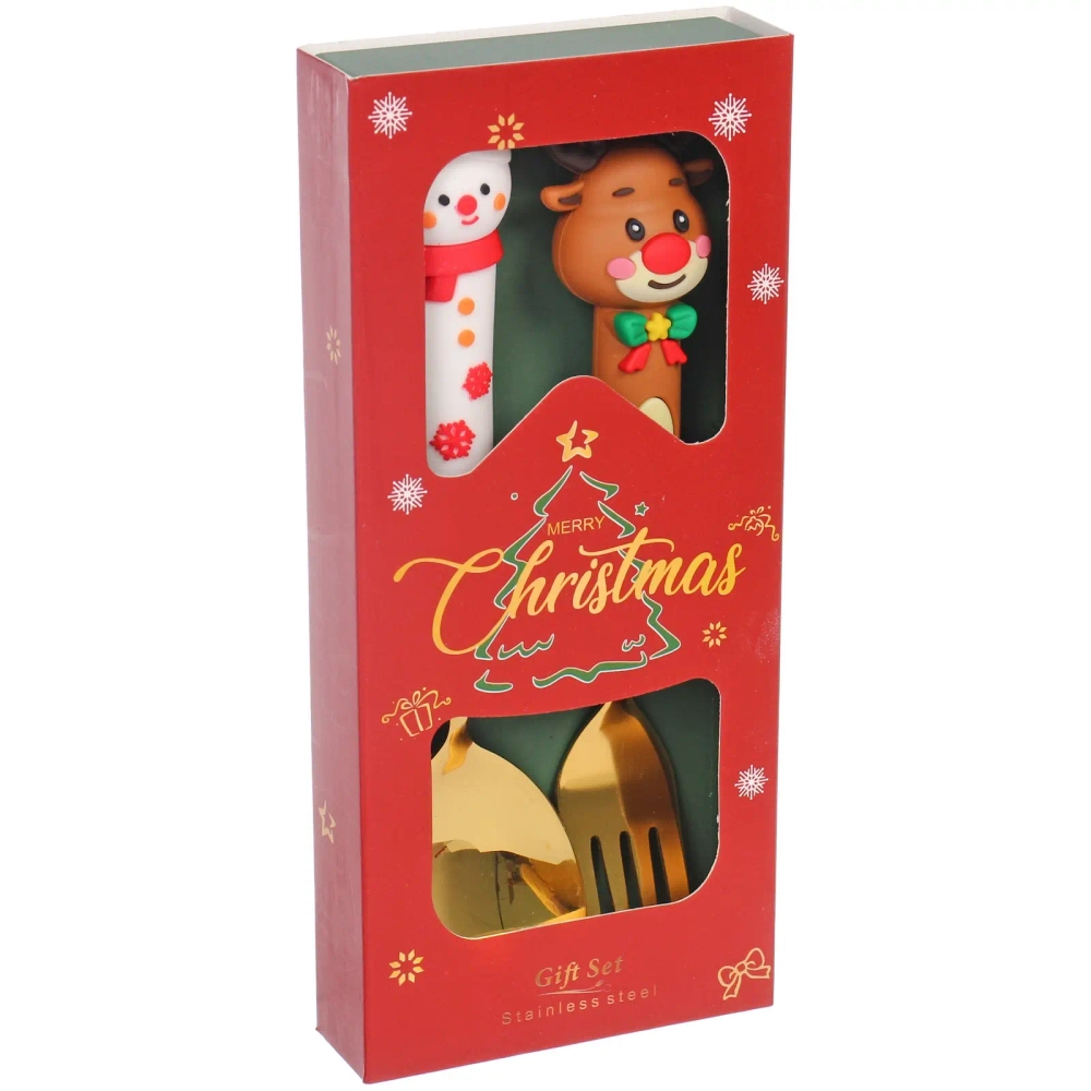Набор для десерта «Новогодняя семейка» 2предмета (ложка+вилка) в подарочной коробке, золото