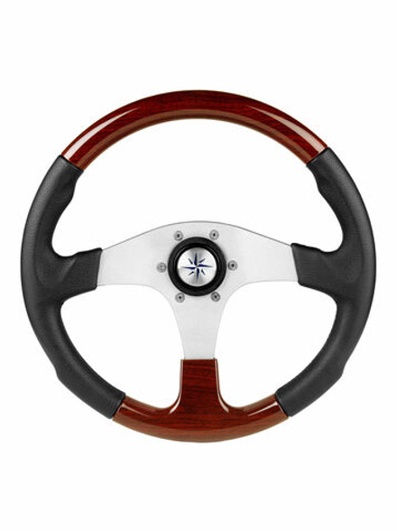 Рулевое колесо EVO MARINE 2 обод черный/коричневый, спицы серебряные д. 355 мм