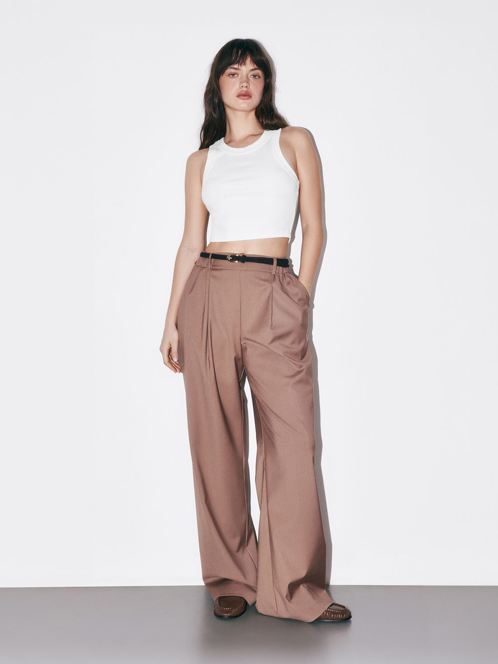 Брюки с поясом на резинке "Коричневые" женские