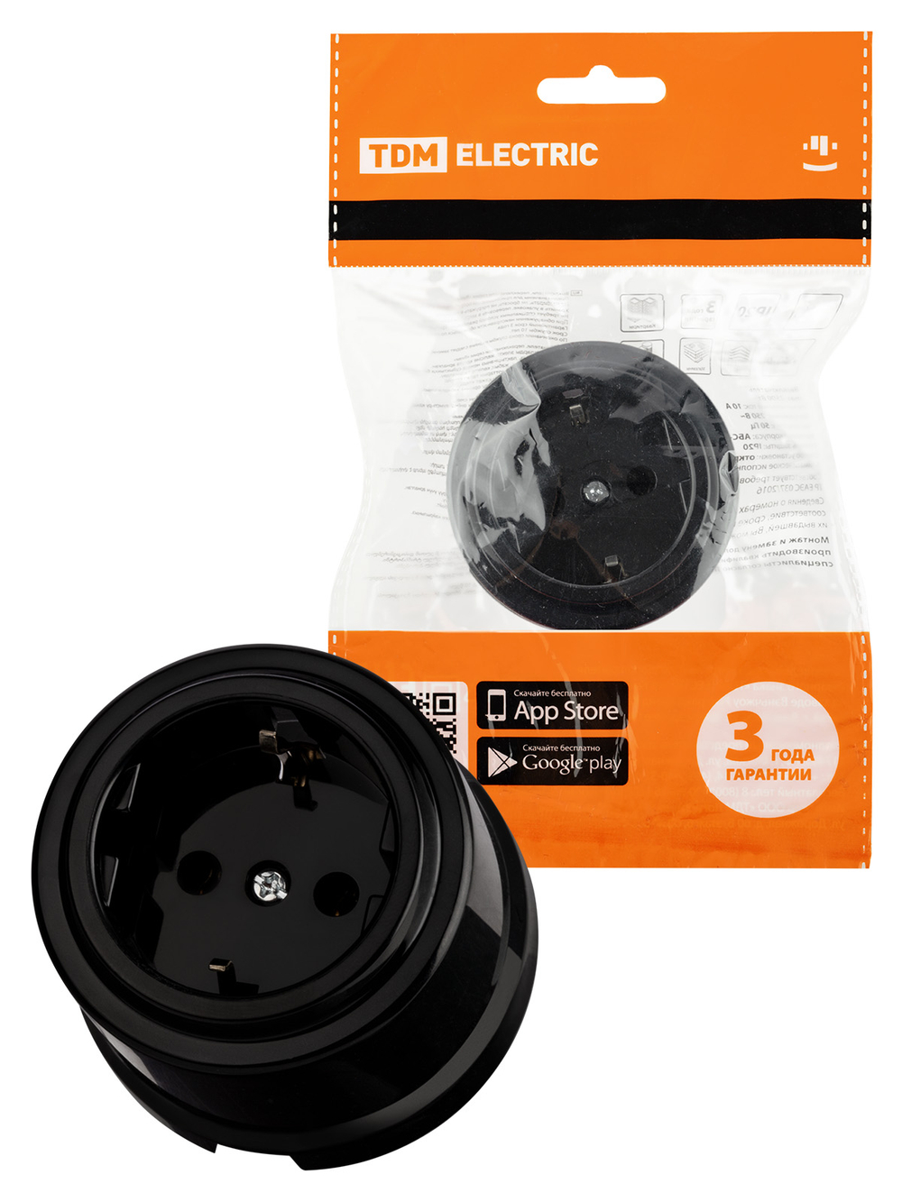 Розетка 2P черная Виви 16А 250В TDM