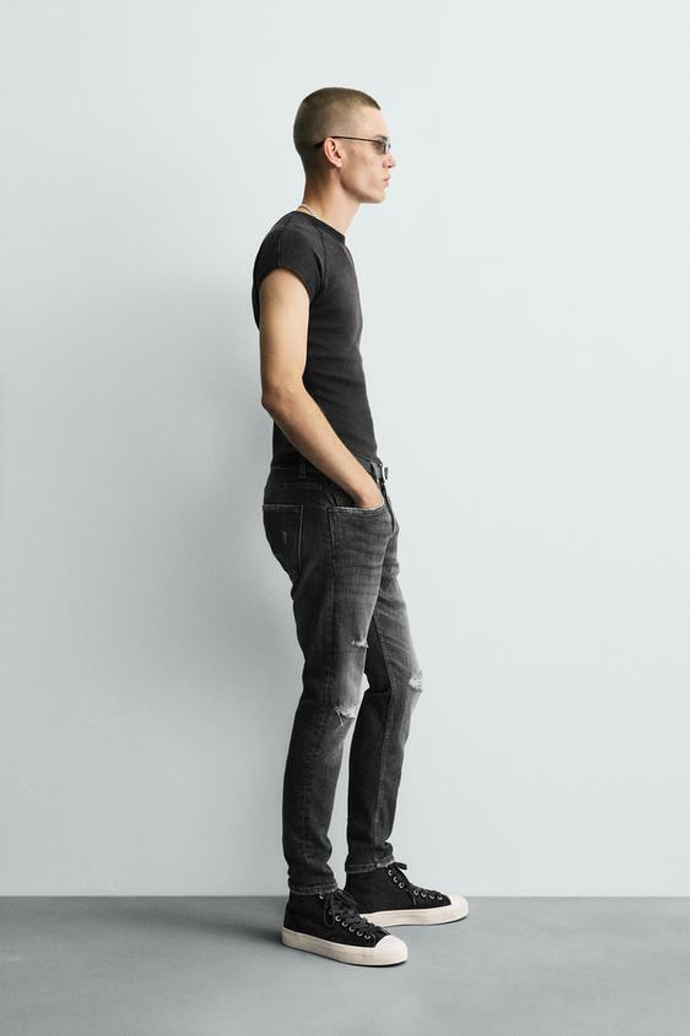 ZARA ДЖИНСЫ SKINNY FIT С РАЗРЕЗАМИ, СЕРЫЙ