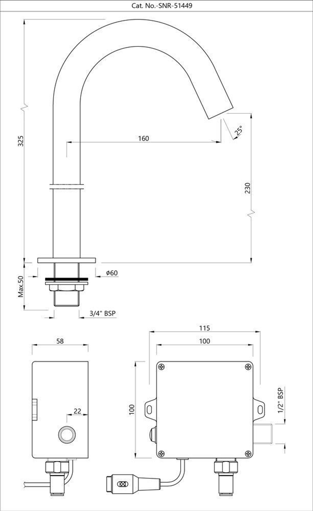 Jaquar, Смеситель для раковины Blush, сенсор., Хром SNR-CHR-51449