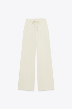 ZARA ПРЯМЫЕ ХЛОПКОВЫЕ БРЮКИ, ЭКРЮ