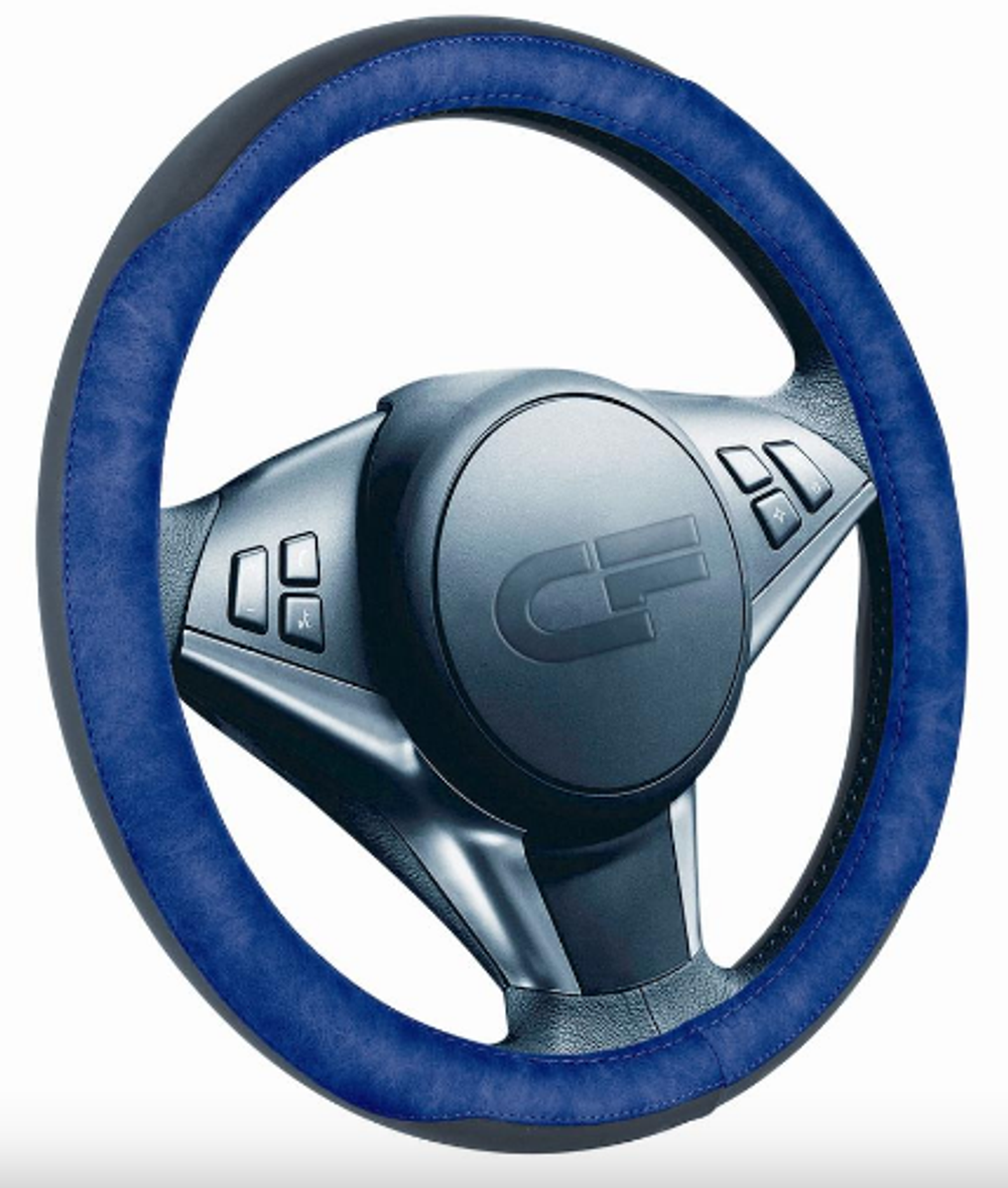 Оплетка на руль круглая CarFashion -М- «BISON» 31296 - Экокожа - черный/синий/синий