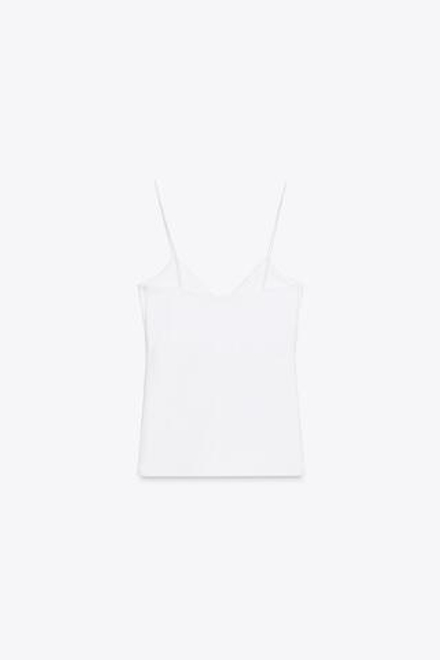 ZARA ХЛОПКОВЫЙ ТОП НА БРЕТЕЛЯХ, БЕЛЫЙ