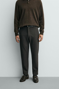 ZARA БРЮКИ ЧИНОС ИЗ КОМФОРТНОЙ РЕЛЬЕФНОЙ ТКАНИ, КОРИЧНЕВЫЙ МЕЛАНЖ