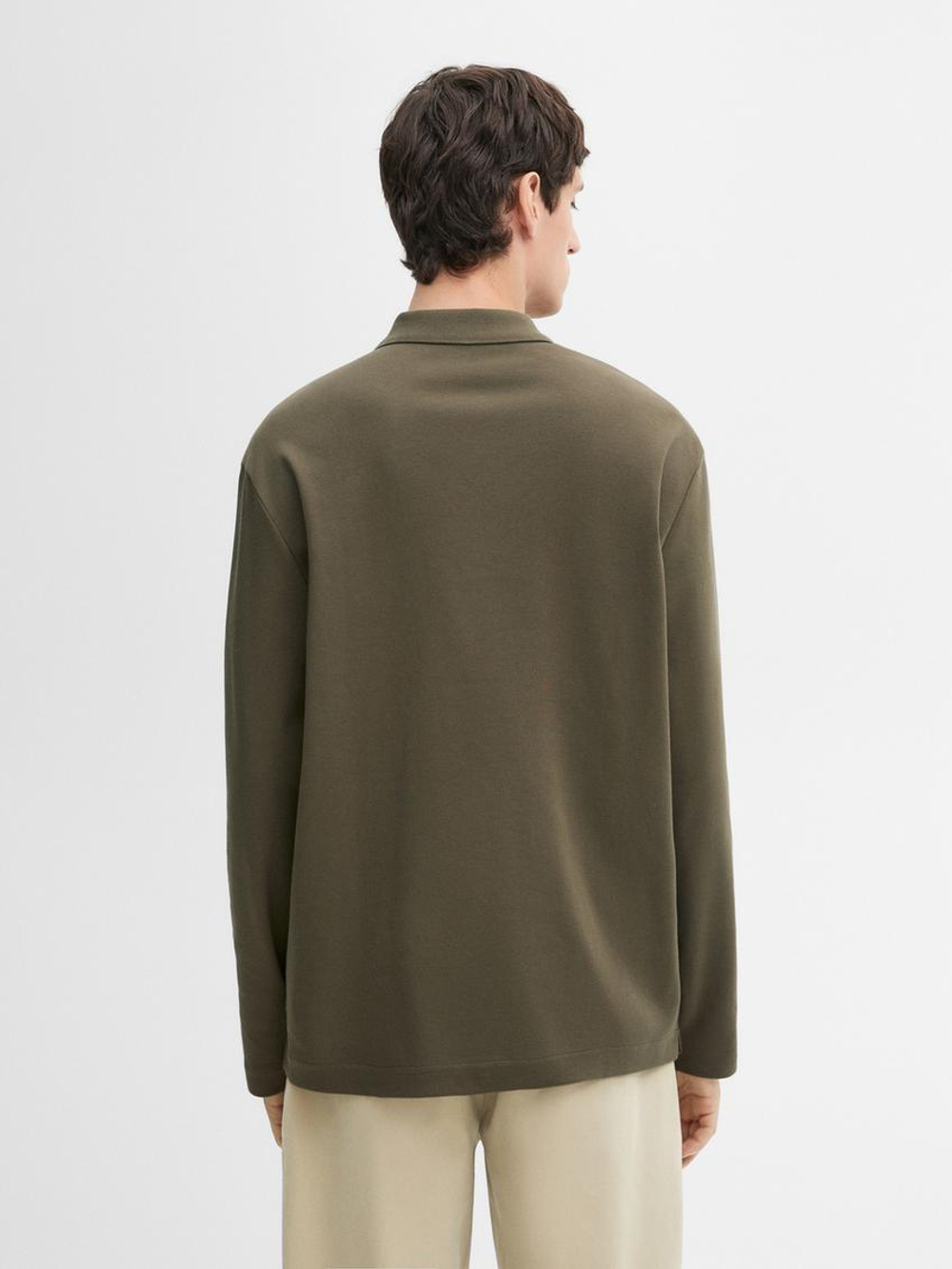 Massimo Dutti Свитер поло из хлопкового трикотажа, хаки