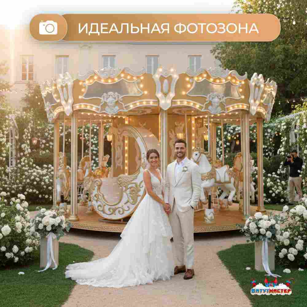 Электрическая свадебная карусель «Золотая колесница» с LED-подсветкой, 16 мест