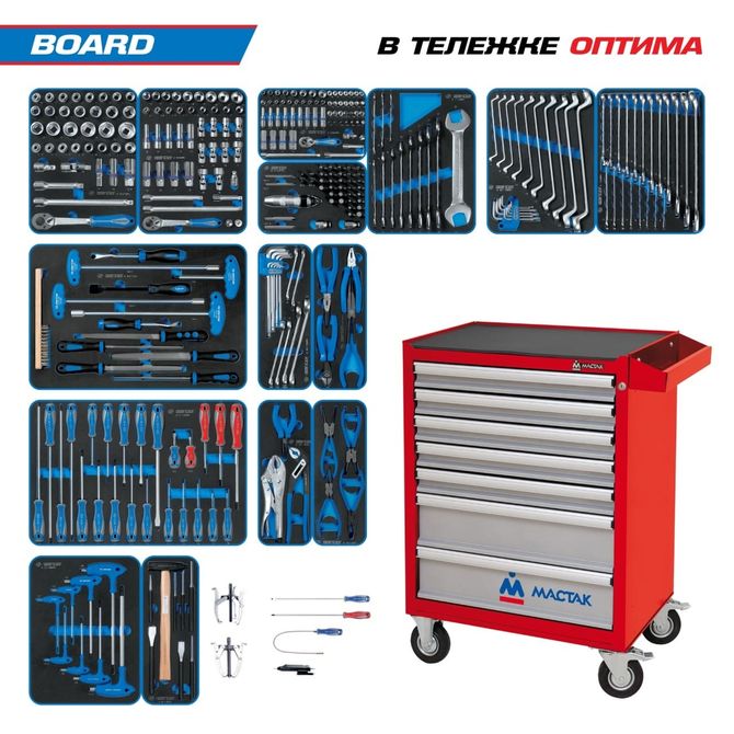 KING TONY (934-325AMR) Набор инструментов "BOARD" в красной тележке, 325 предметов