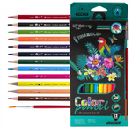 Карандаши цветные акварельные Yalong 12 цв., "Birds" деревянные, трехгранные, заточенные, кисть, грифель 3.0 мм, картон. уп., европодвес