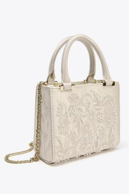 ZARA АТЛАСНАЯ СУМКА С БУСИНАМИ, ЭКРЮ