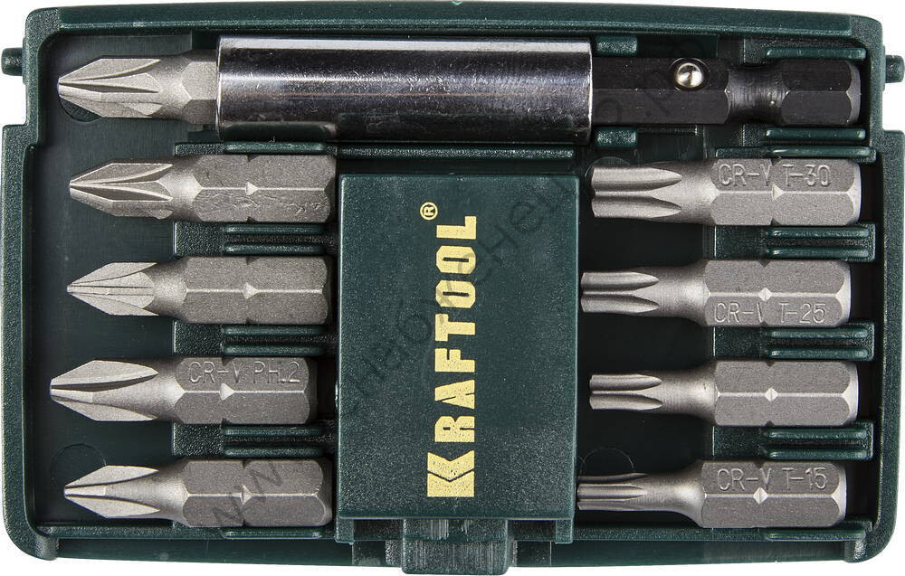 KRAFTOOL Compact-10с магнитным адаптером 10 шт, Набор бит (26130-H10)