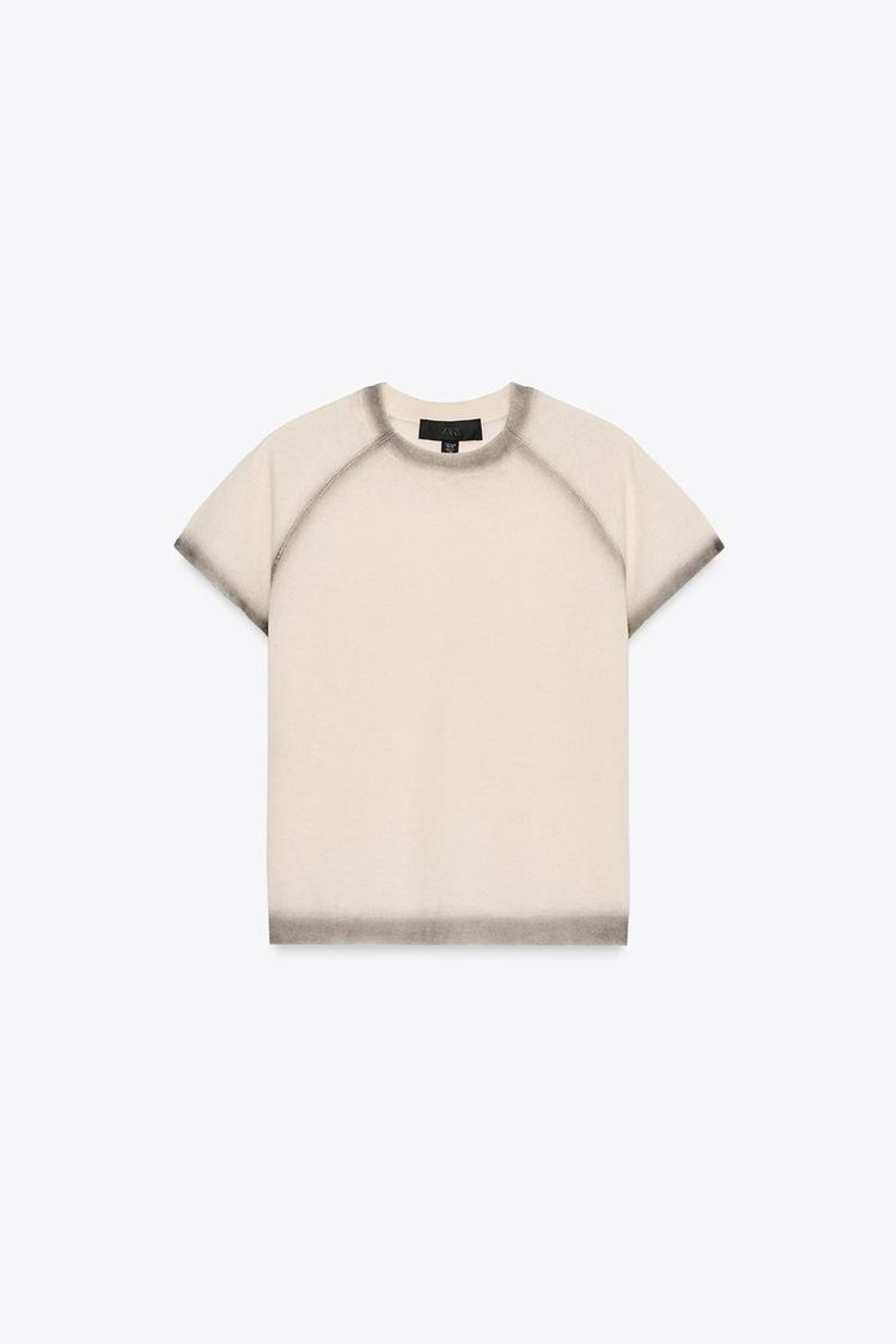 ZARA ТРИКОТАЖНЫЙ ТОП С ПРИНТОМ ОМБРЕ, ЭКРЮ