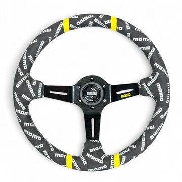 Спортивный руль Momo Ultra Logo замша чёрная с выносом 90мм жёлтый