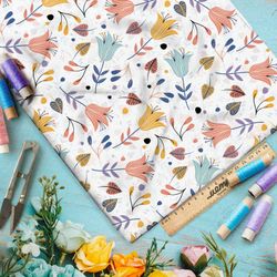 Ткань оксфорд 210 пастельные колокольчики на белом фоне