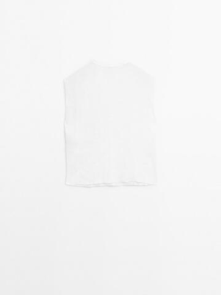 Massimo Dutti Блуза из смесового льна с кружевом кроше, белый