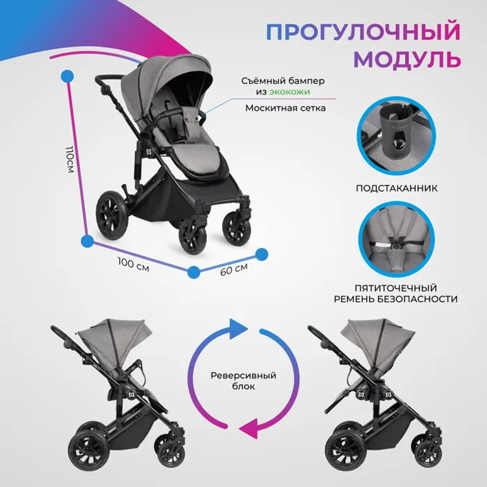 Детская коляска Farfello Molly Pro 3 в 1 серый