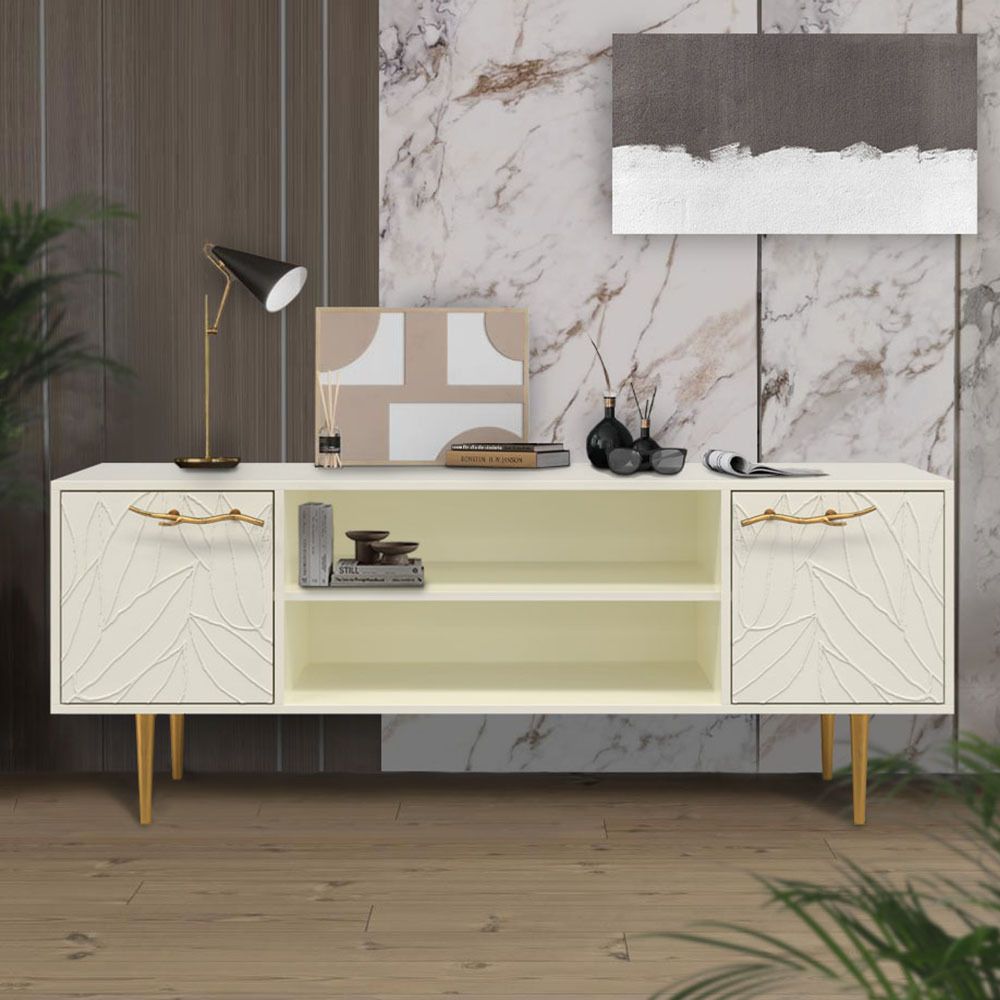 Тумба под ТВ Арт Колор leaves 155см Стайл Голд Кремовый белый