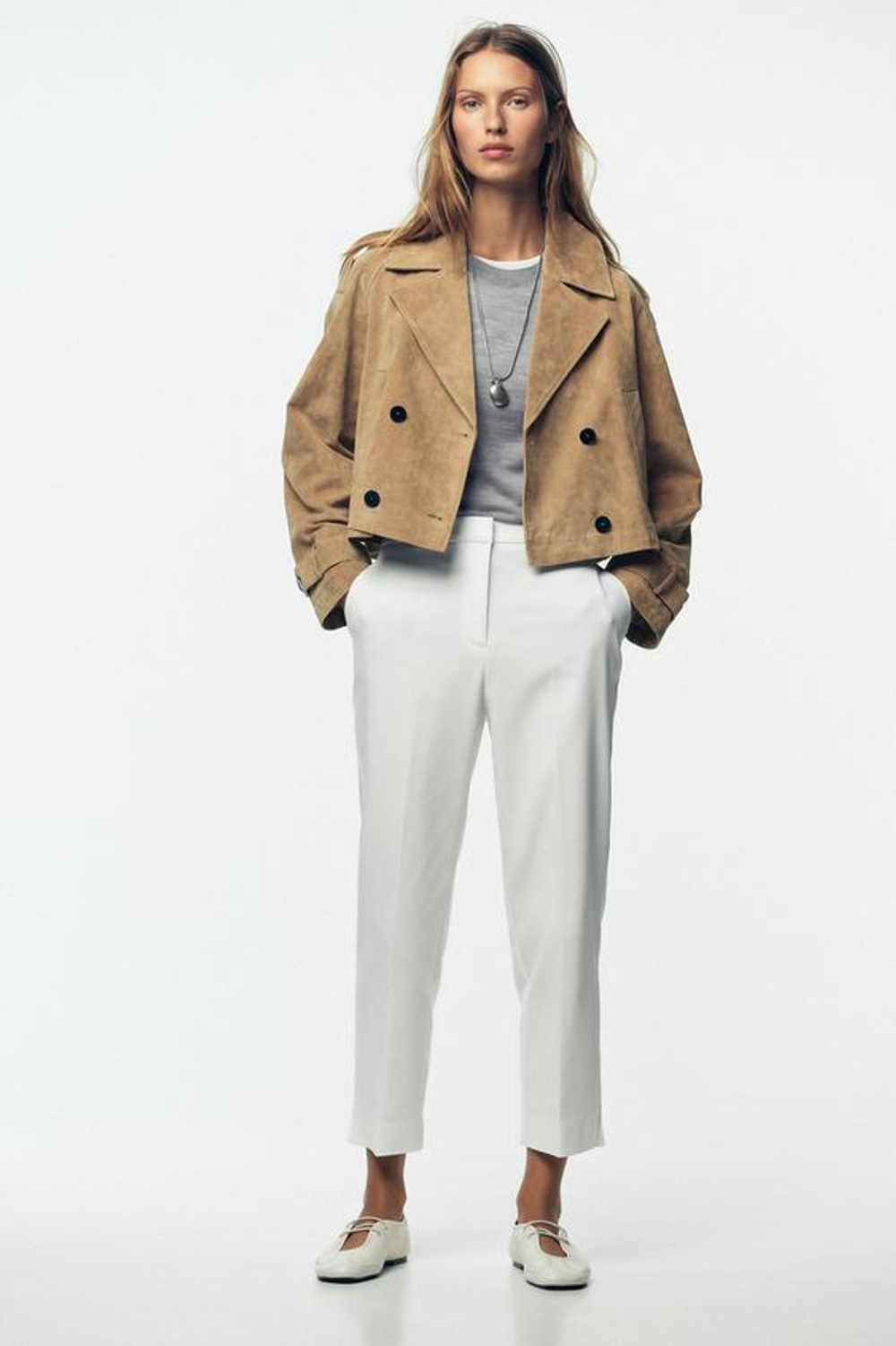 ZARA БРЮКИ С РАЗРЕЗАМИ СНИЗУ, ЭКРЮ