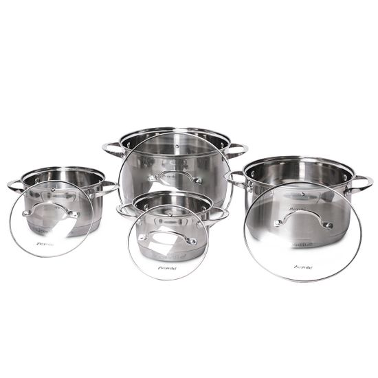 Набор кастрюль 8 предметов Kamille KM 4707S из нержавеющей стали (1,8 л; 2,3 л; 5,8 л; 7,8 л. 7-ми слойное дно)