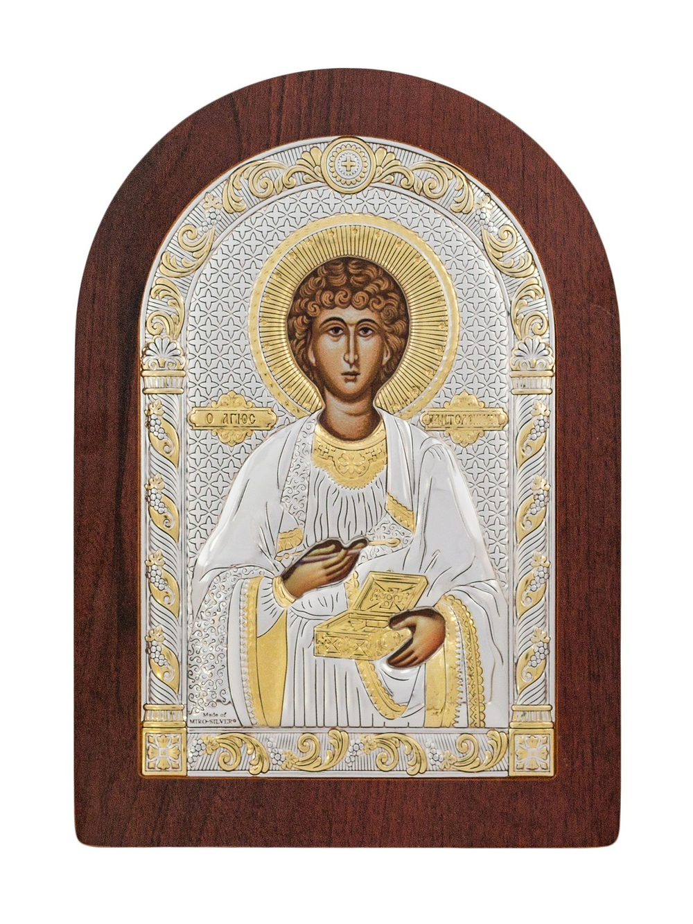 Пантелеймон, икона арочная, красное дерево 120х160