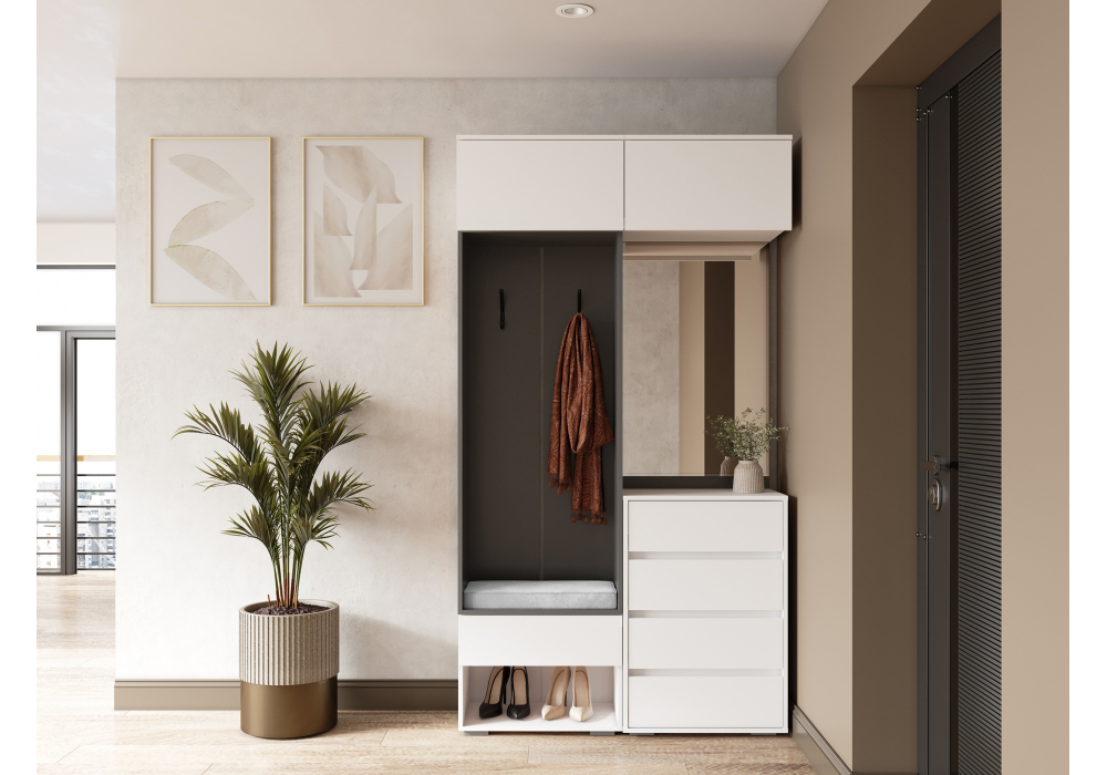 Модульная прихожая Woodville Роут белый, графит 8