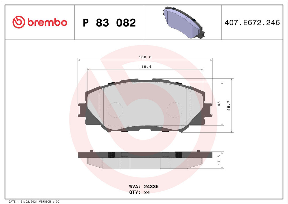 BREMBO - P83082-BRB - Brake Pad Set, disc brake