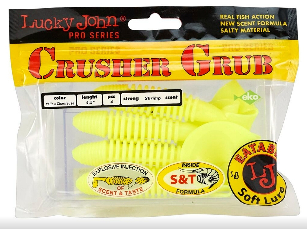 Силиконовая приманка LJ Pro Series CRUSHER GRUB 3.9in 10см #S88 Yellow Chartreu