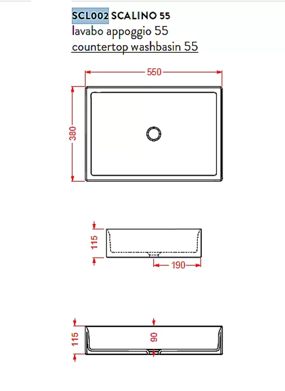 Раковина накладная Artceram SCALINO 55 SCL002 24 00 mate