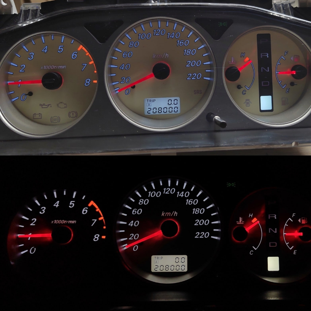 Светодиодная плата для панели Mitsubishi Lancer 9 на АКПП (Белые шкалы и дисплей, красные стрелки)