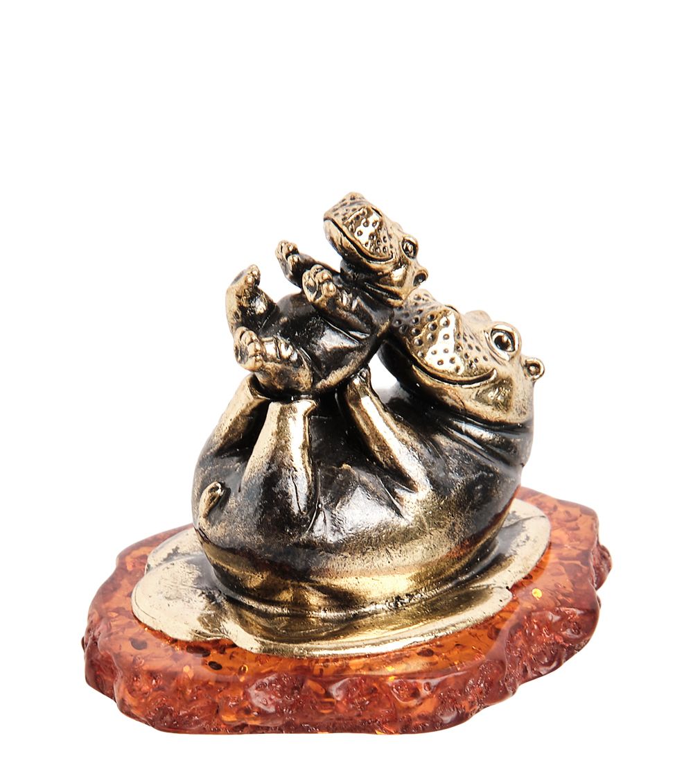Народные промыслы AM-2253 Фигурка «Бегемоты» (латунь, янтарь)