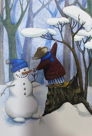 Открытка «Мышка со снеговиком» Elizabeth Madar