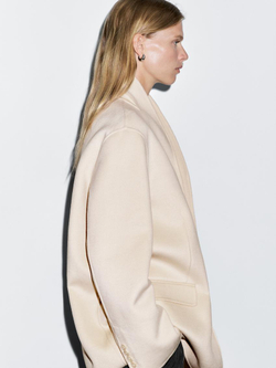 Massimo Dutti Пальто из смесовой шерсти с высоким воротником, натуральный, кремовый