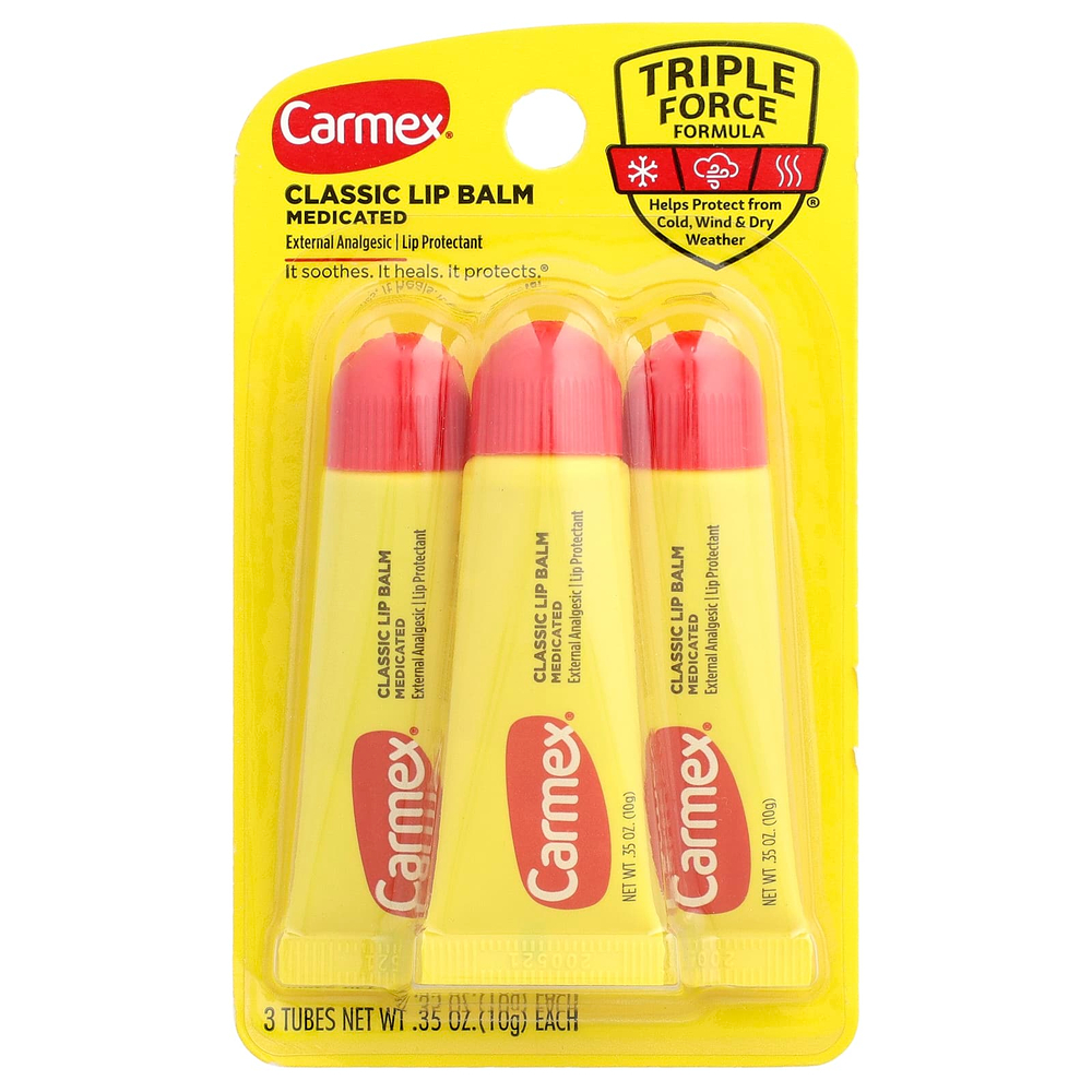 Carmex, классический бальзам для губ, лечебный, 3 тюбика по 10 г (0,35 унции)