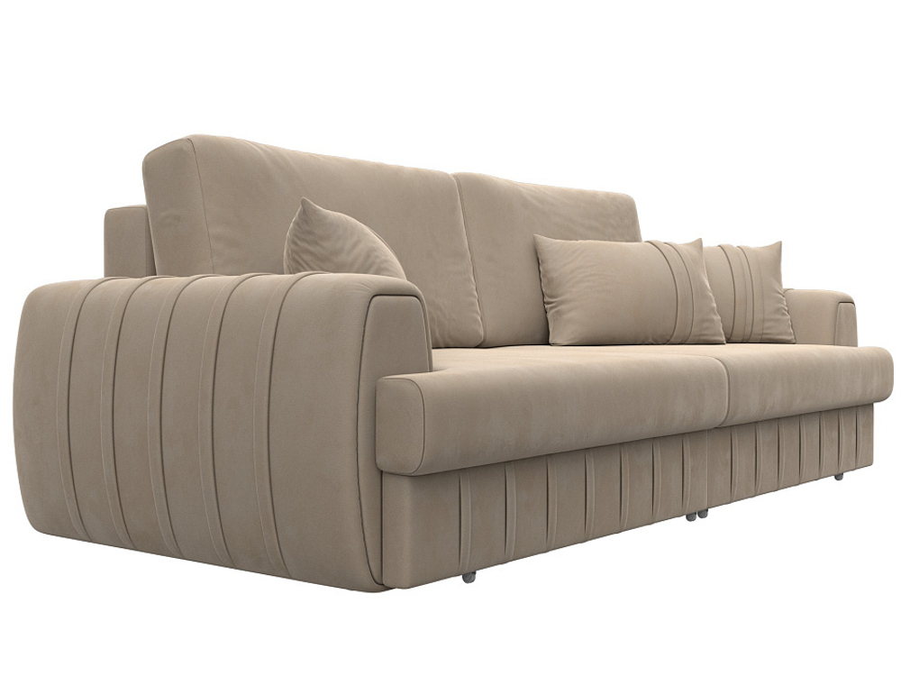 Диван прямой Лига-057 НПБ, SEVEN 729 бежевый, Велюр, 129210