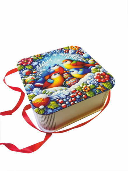 Деревянная Новогодняя упаковка,подарочная бандероль Птички