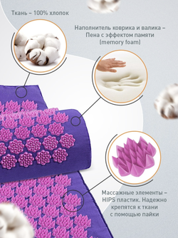 Массажный набор акупунктурный коврик + подушка Comfox (фиолетовый)