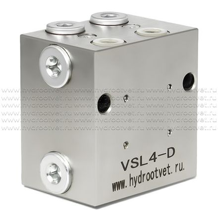 VSL4-D - Питатель для двухлинейных систем смазки с рабочим давлением 400 бар, количество выходов 4, максимальная доза 5 мл/цикл, с фиксированным винтом