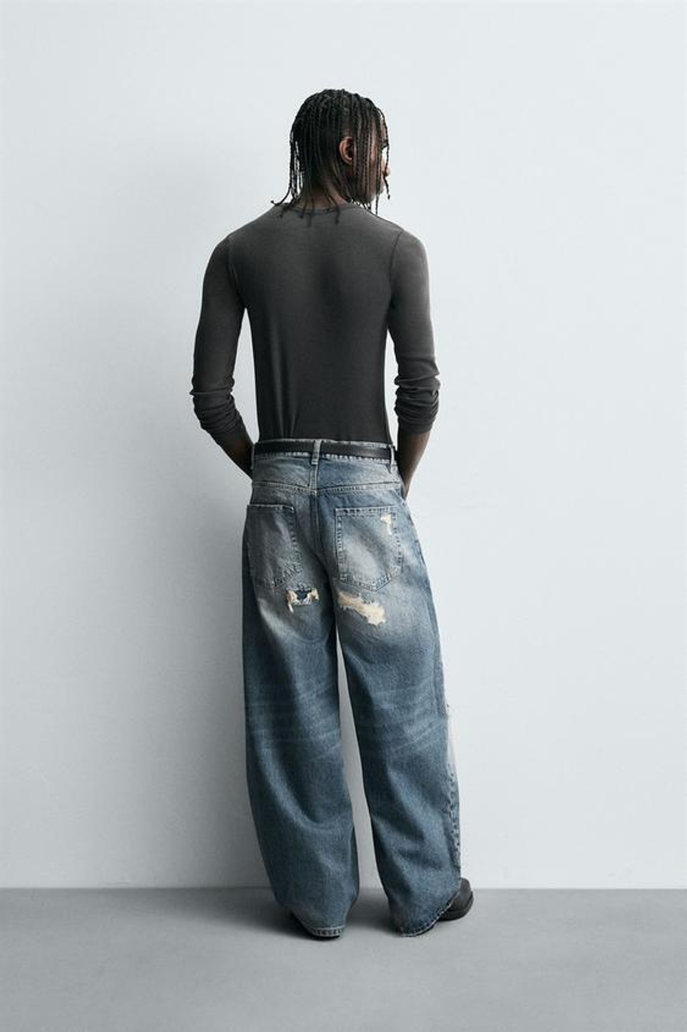 ZARA ДЖИНСЫ BALLOON FIT С РАЗРЕЗАМИ, ВЫЦВЕТШИЙ СИНИЙ