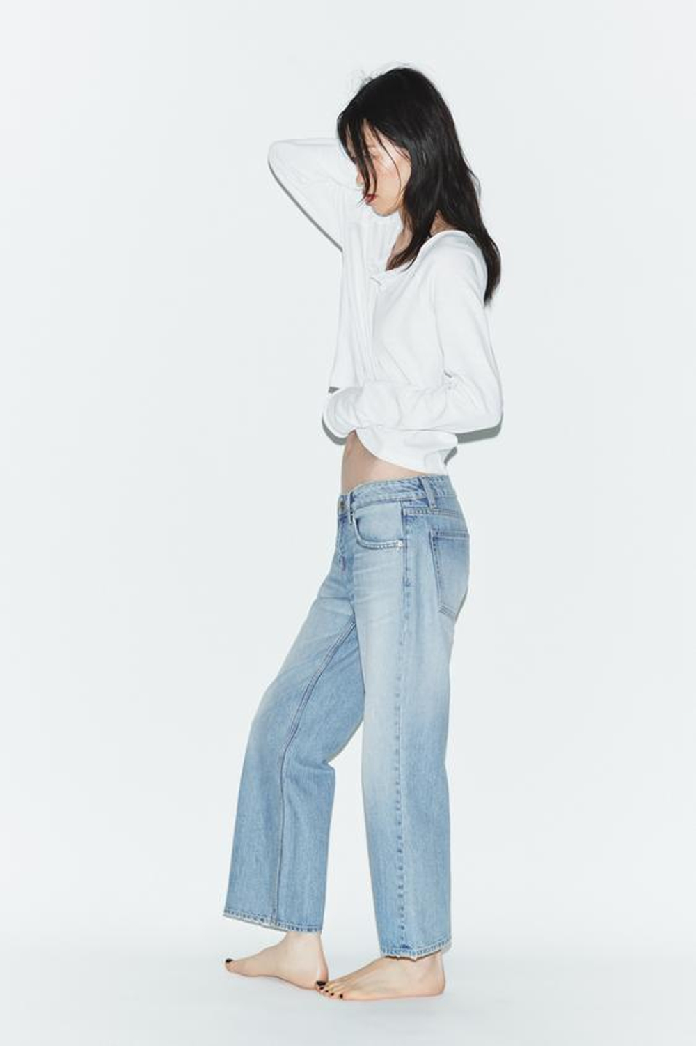 ZARA УКОРОЧЕННЫЕ ДЖИНСЫ TRF WIDE-LEG С НИЗКОЙ ПОСАДКОЙ, ГОЛУБОЙ