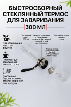 Термобутылка стеклянная с двойными стенками 0,5 л