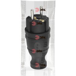 Вилка ЭРА V8-B-IP44 каучуковая с заземлением прямая 16A IP44 черная | Штепсельные вилки и розетки