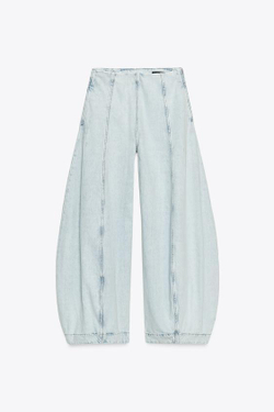 ZARA ДЖИНСЫ-БАЛЛОНЫ С ВЫСОКОЙ ПОСАДКОЙ — ZW COLLECTION, ГОЛУБОЙ