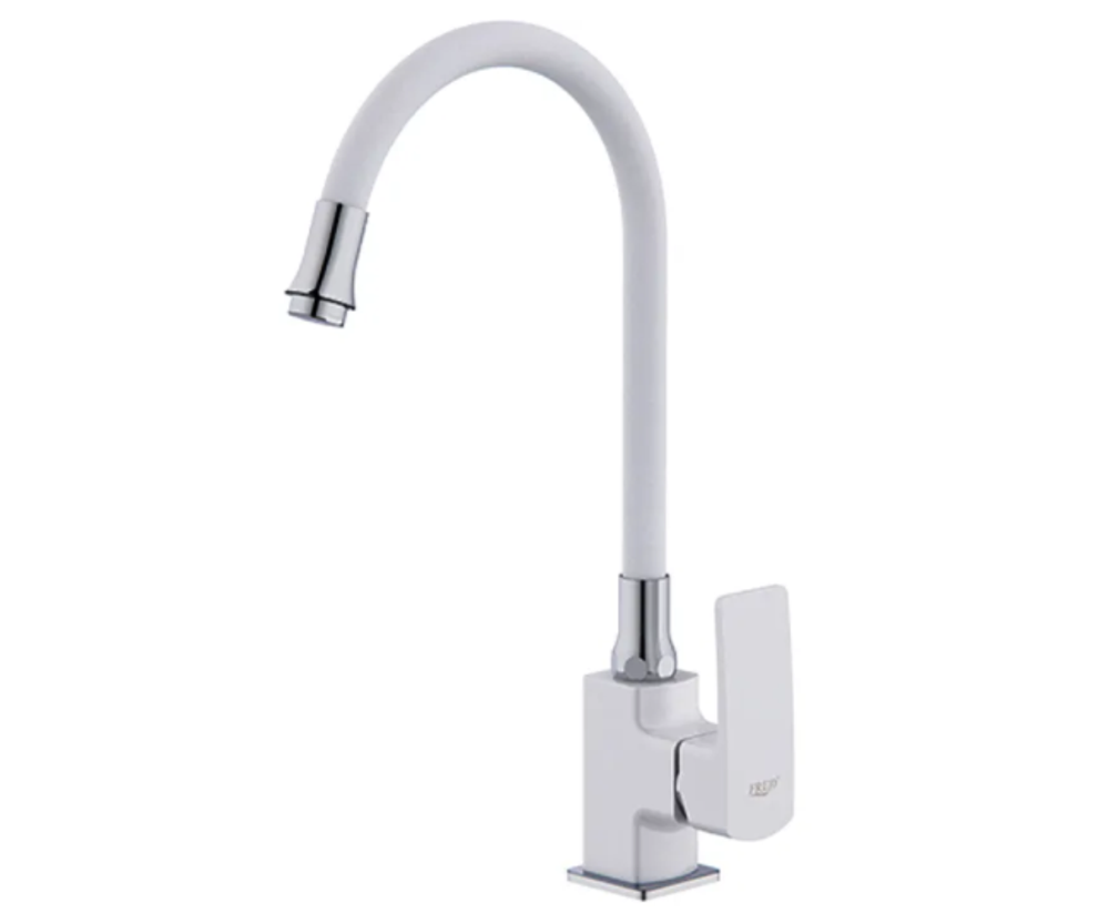 Смеситель FRUD кухня гибкий излив, керам. картр., силумин, белый, гайка R43153