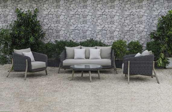 Комплект уличной мебели Jura из массива акации, алюминия и ротанга, серый, натуральный