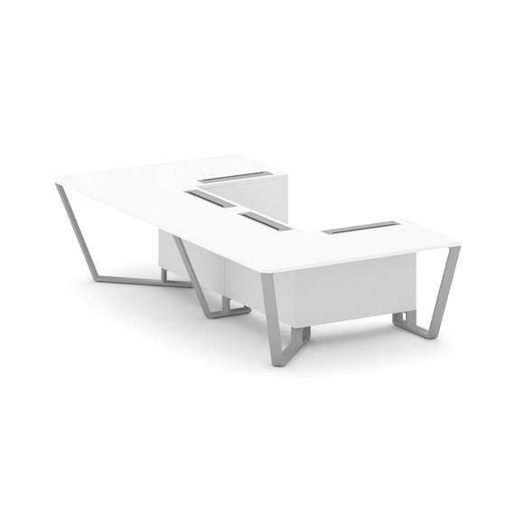 Steel Meet Стол переговорный П-образный KD-PR.B.SP-07P Белый Бриллиант/Металл Серый 1600*3200*750