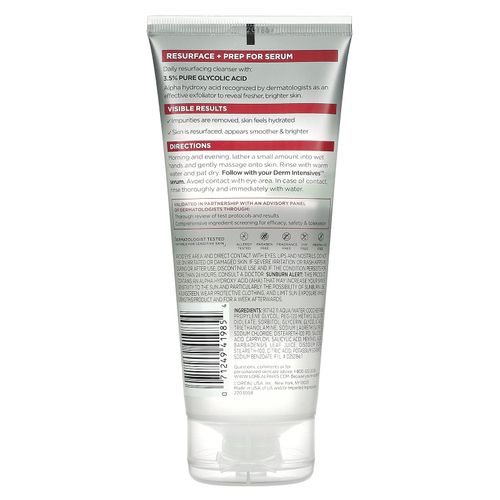 L'Oréal, Revitalift Derm Intensives, очищающий гель с 3,5% чистой гликолевой кислотой, без отдушек, 200 мл (6,7 жидк. унц.)