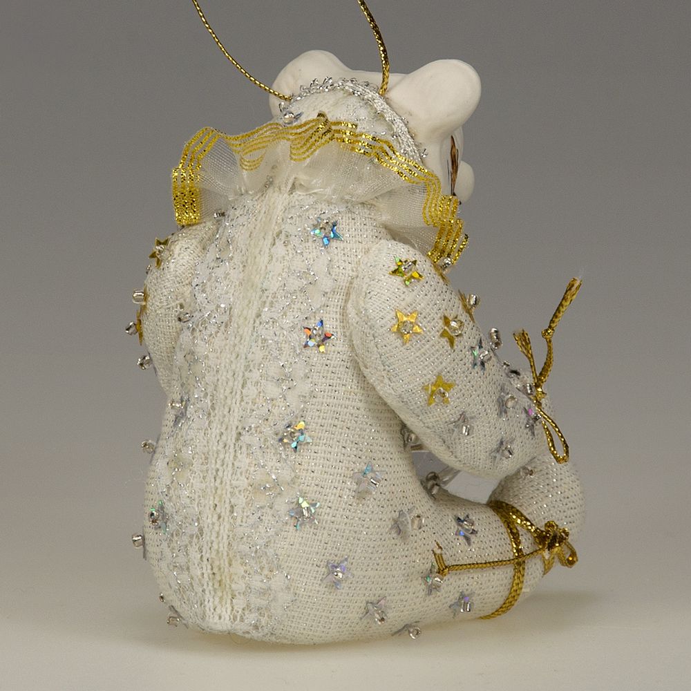 Ёлочная игрушка Медвежонок бисерный с кристаллом
